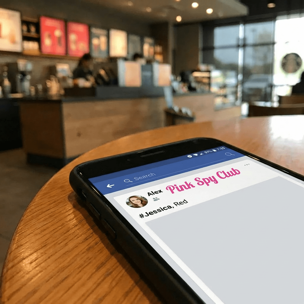 A smartphone on a table showing a social media post with a photo of red hair.